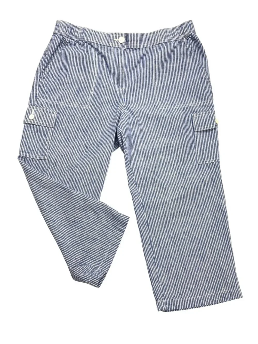 Talbots Blue White Railroad‎ Striped Cargo Crop Pants